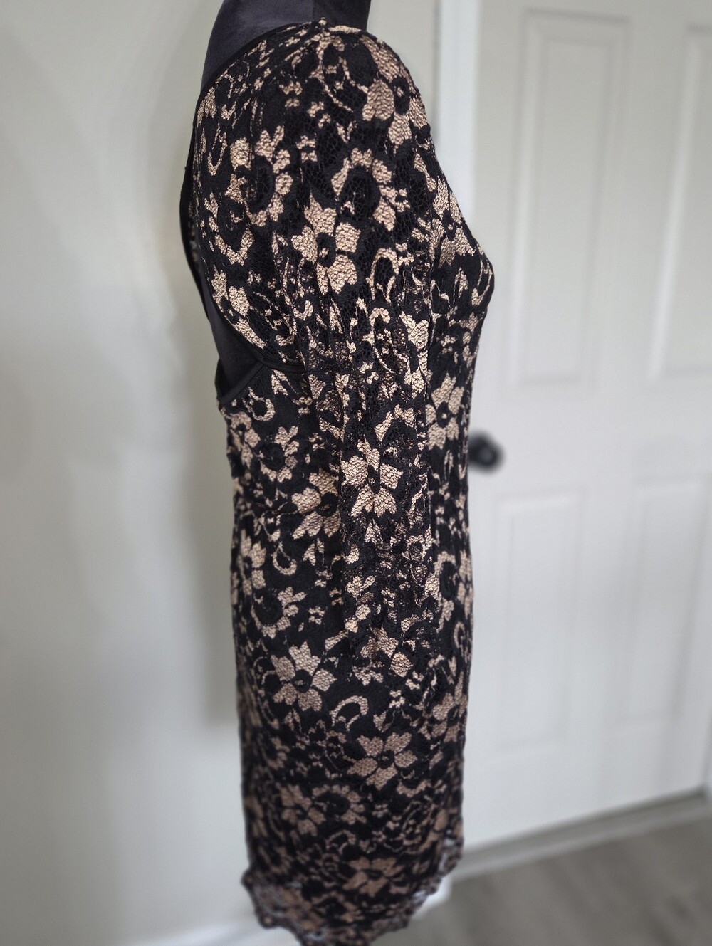 Black & Nude Floral Lace Open-Back Bodycon Dress - Picture 2 of 5